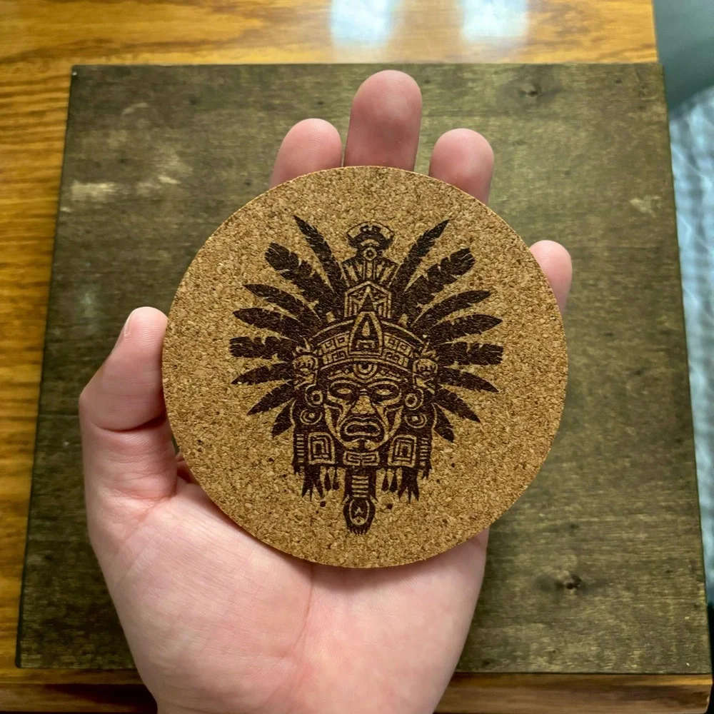 Aztec Clipart 8 Laser Engraved Cork Coaster